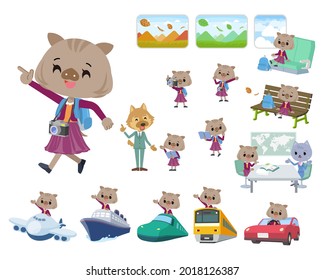 A set of Boar girl on travel.It's vector art so it's easy to edit.