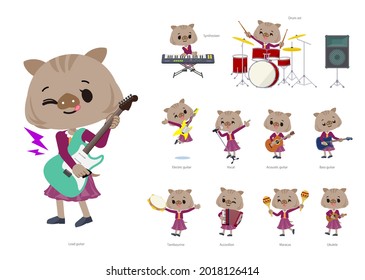 A set of Boar girl playing rock 'n' roll and pop music.It's vector art so it's easy to edit.