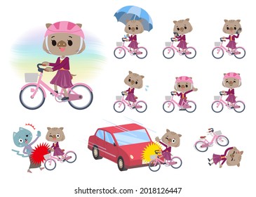 A set of Boar girl riding a city cycle.It's vector art so it's easy to edit.
