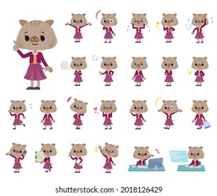 A set of Boar girl with who express various emotions.It's vector art so easy to edit.