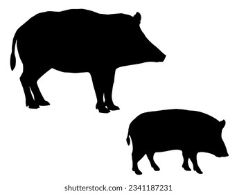 Set of boar silhouette vector art