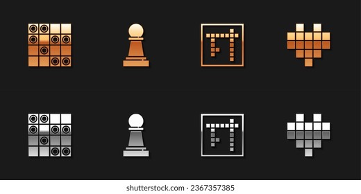 Set Board game of checkers, Chess, Bingo and Pixel hearts for icon. Vector