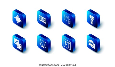 Set Board game, Tic tac toe, Domino, Uno card, Bingo, Sport mechanical scoreboard, Game dice and Puzzle pieces toy icon. Vector