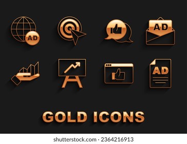 Set Board with graph chart, Advertising, Customer product rating, Pie infographic,  and Target icon. Vector