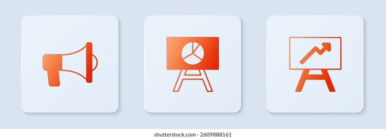 Set Board with graph chart, Megaphone and . White square button. Vector