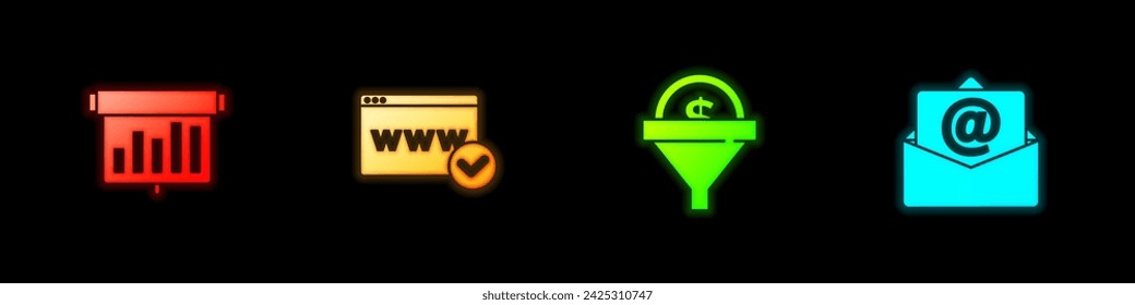 Establecer tablero con gráfico gráfico, plantilla de sitio web, gestión de clientes potenciales e icono de correo y correo electrónico. Vector