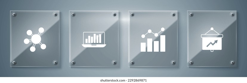 Set Board with graph, Financial growth, Laptop chart and Project team base. Square glass panels. Vector