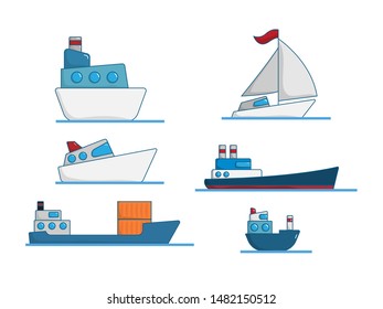 set of boat cartoon vector illustration flat design
