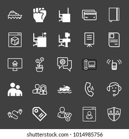 set of boat, hand, working desk, plastic card, book, browser, document, setting, safe, phone, business, boat, call, operator, team, price tag, winner, web account, security, flip chart vector icon