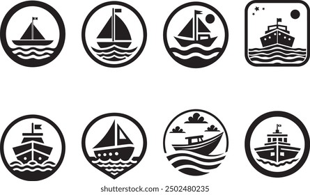 Conjunto de ilustración de Arte vectorial de silueta de icono de barco