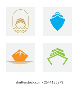 Set of Boat Logo Design For Yacht and Sailboat Symbol Vector Template