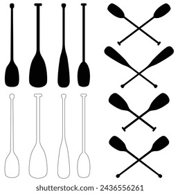 Set of boat paddle silhouettes