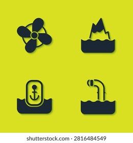 Set Boat propeller, Periscope, Location with anchor and Iceberg icon. Vector