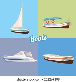 Set boat, sail boat, boat, pleasure boat, yacht, vector illustration