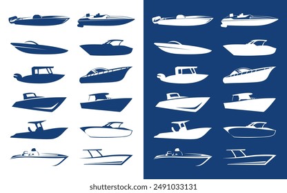 Set of Boat ship icon logo silhouette cruise water sea transportation