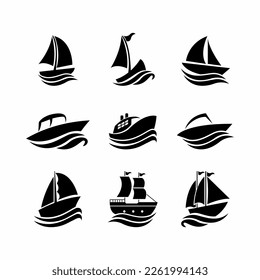 set of boat silhouette vector icon