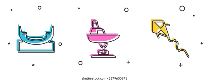 Indique el balancín de barcos, el barco de ala y el icono de cometas. Vector