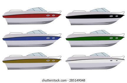 Set of boats in different colors