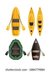 A set of boats for fishing, rowing and swimming. Icons on the theme of water tourism. Vector illustration.