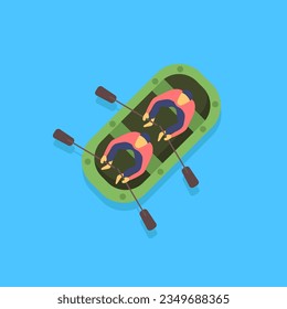 Set of boats, kayaks with people inside. River or sea, lake or pond with a motor or wooden sailboat. Top view fisherman boats on the water. Vector illustration, EPS 10.