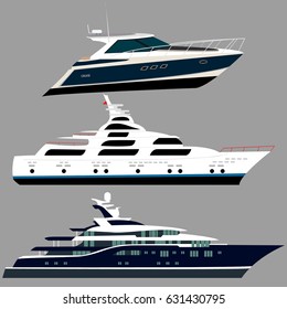 Set of boats. A large, expensive yacht. Comfortable cruise. Sailing or sailing on a ship. Realistic image