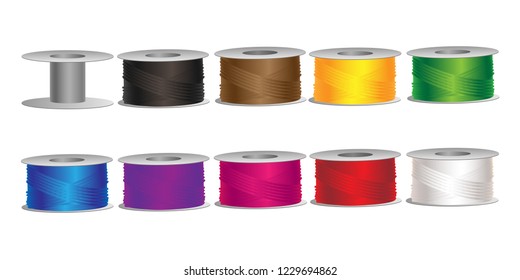 Set of bobbins with colorful threads vector illustration
