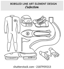 Satz Bobsled Ausrüstung handgezeichnet Vektorgrafik. Designvorlage für Sportsymbol.