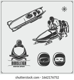 Set von Bob-Emblemen, Etiketten und Design-Elementen. Wintersport-Set. 