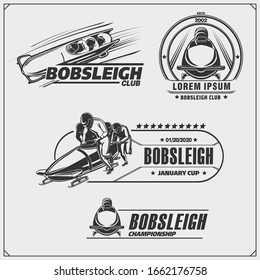 Set of bobsleigh emblems, labels and design elements. Winter sport set. 