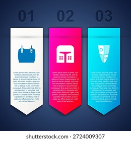 Conjunto de armadura corporal, casco de hierro medieval y escudo. Plantilla de infografía de negocios. Vector