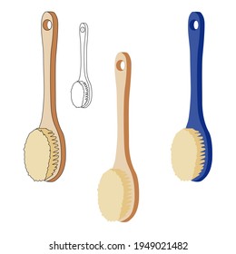 Set of body brushes with a long handle made of wood blue with a stroke for painting