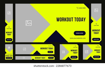 Set of body fitness training web banner template design for social media posts, editable vector eps 10 file format