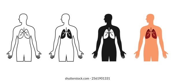 set of body organ designs, position of the human lungs, simple outline and colored style, editable vector eps 10.