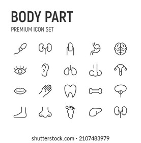 Conjunto de iconos de la línea de la pieza del cuerpo. Paquete de carteles de moda. Pixel perfecto objetos para interfaz de usuario, aplicaciones y web. 