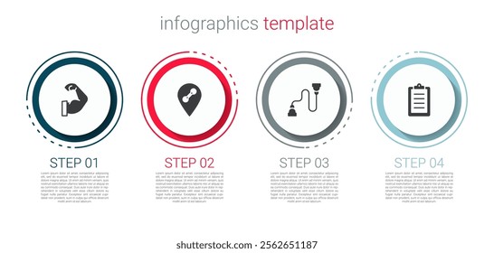 Set Bodybuilder muscle, Location gym, Chest expander and Sport training program. Business infographic template. Vector