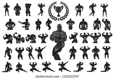 Set of bodybuilders. Vector illustration