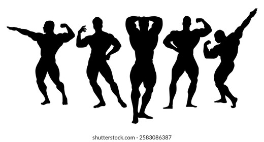 Set of bodybuilders vector silhouettes. Posing men . Muscular people. gym posing men logo . vector template eps