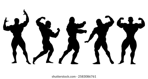 Set of bodybuilders vector silhouettes. Posing men . Muscular people. gym posing men logo . vector template eps