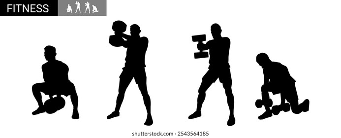 Set of bodybuilding silhouettes. Vector illustration.