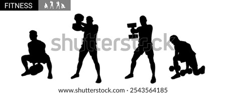 Set of bodybuilding silhouettes. Vector illustration.