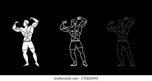Set of Bodybuilding Sport and activity Line Art drawing, Vector Illustration