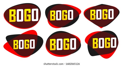 Set BOGO sale bubble banners design template, discount tags collection, buy 1 get 1 free, app icons, vector illustration