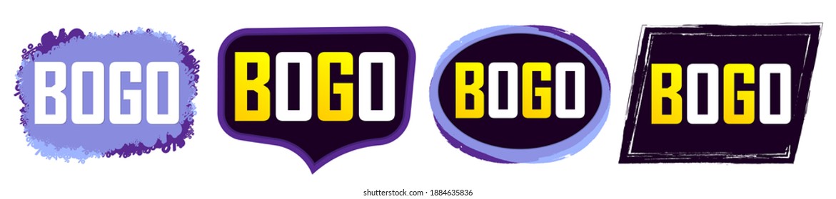 Set BOGO tags, sale banners design template, discount badge collection, vector illustration