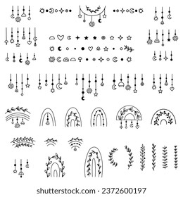 Set of bohemian decor elements. Vector illustration.