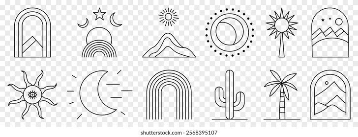 Set of bohemian outline logos. Vector illustration isolated on transparent background
