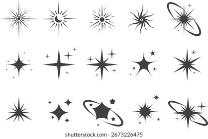 Set of bohemian star shape in various style. Boho elements sparkle star orbit.