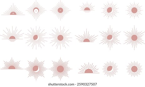 Set of Bohemian Vintage Sun Sunburst Vector