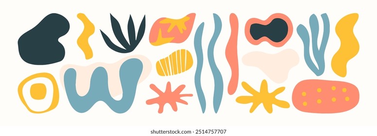 Set of boho abstract organic shape. hand drawn doodle art. vector blob