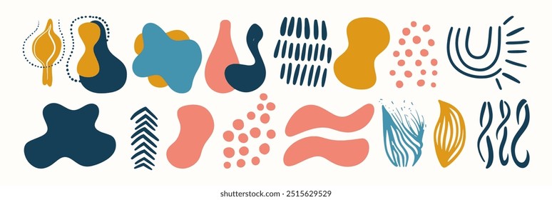 Conjunto de forma orgánica abstracta boho. dibujado a mano doodle arte. Vector blob