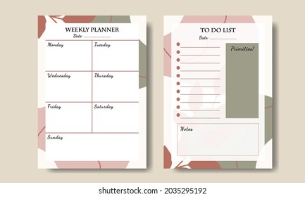 Set of Boho Abstract Shapes and Leaf Weekly Planner To Do List Printable